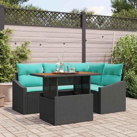 Havesofasæt i polyrattan med bord til 4 personer - sort/teal
