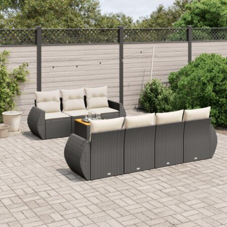 Havesofasæt i polyrattan med hynder og bord - sort/creme, 8 dele