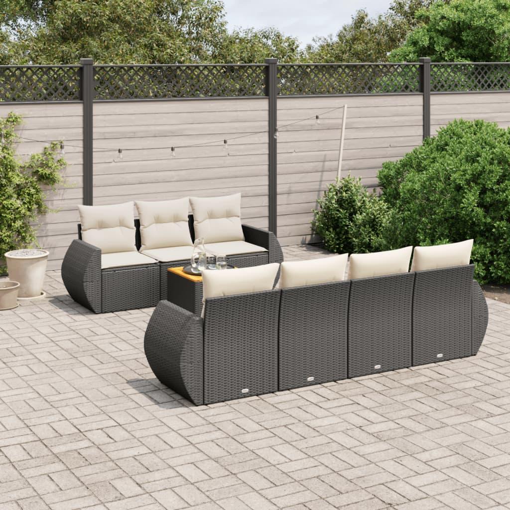 Havesofasæt i polyrattan med hynder og bord - sort/creme, 8 dele Havesofasæt i polyrattan med hynder og bord - sort/creme, 8 dele