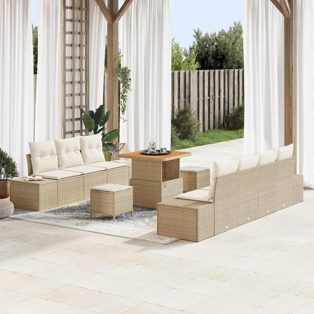 Havesofasæt i polyrattan med justerbart bord - beige, 10 dele Havesofasæt i polyrattan med justerbart bord - beige, 10 dele