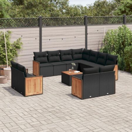 Havesofasæt i polyrattan med opbevaring, hynder og bord - sort
