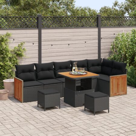 Havesofasæt i polyrattan til 8 personer med bord - sort