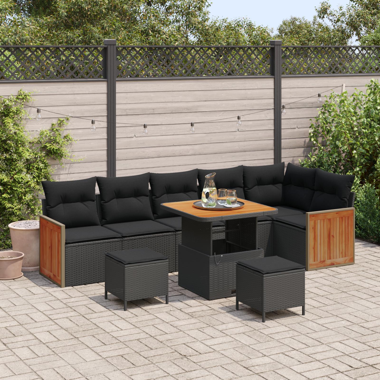 Havesofasæt i polyrattan til 8 personer med bord - sort Havesofasæt i polyrattan til 8 personer med bord - sort