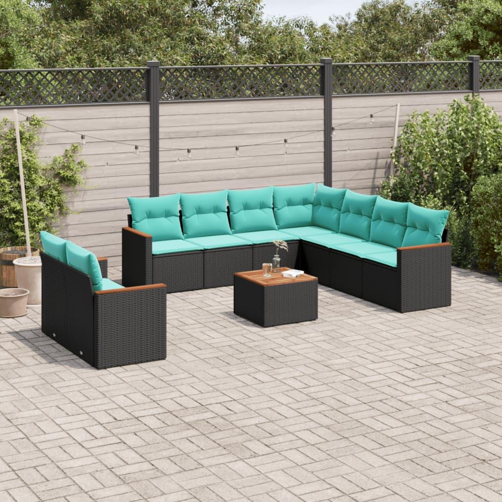 Havesofasæt i sort polyrattan med bord og hynder Havesofasæt i sort polyrattan med bord og hynder