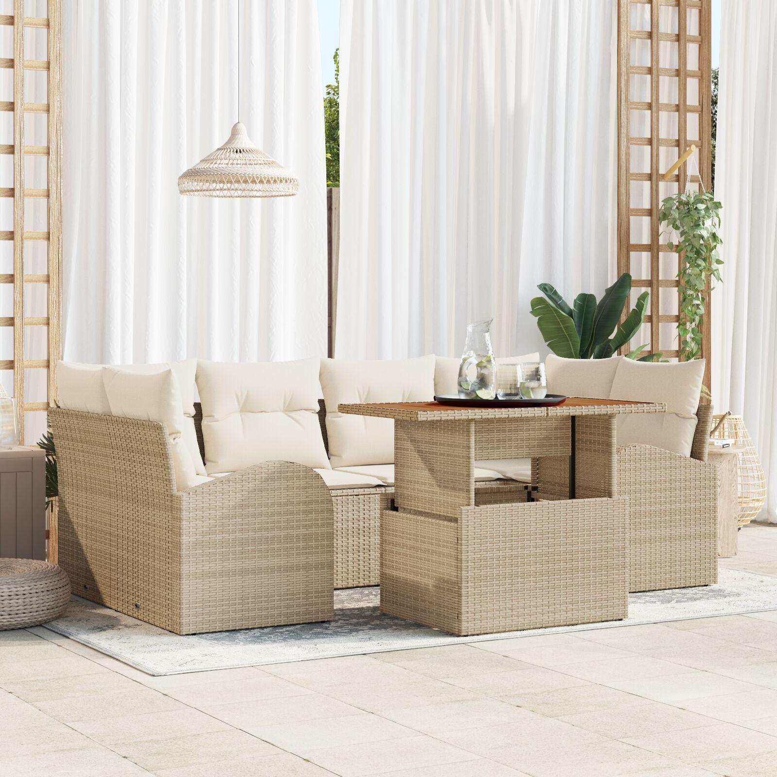Havesofasæt med bord 7 dele - beige og cremefarvet Havesofasæt med bord 7 dele - beige og cremefarvet
