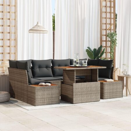 Havesofasæt med bord i polyrattan - grå og brun