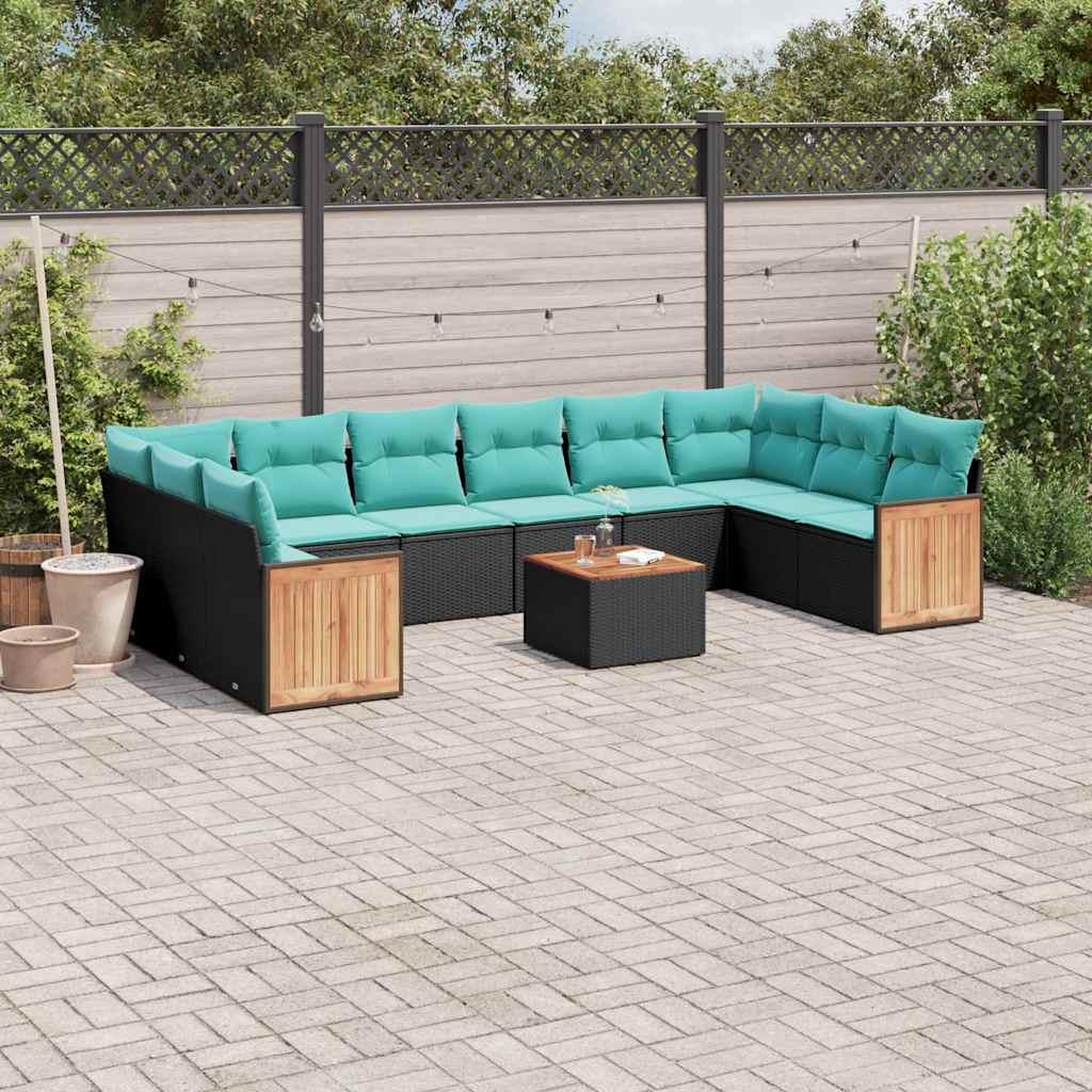 Havesofasæt med bord og hynder i polyrattan - sort/blå Havesofasæt med bord og hynder i polyrattan - sort/blå