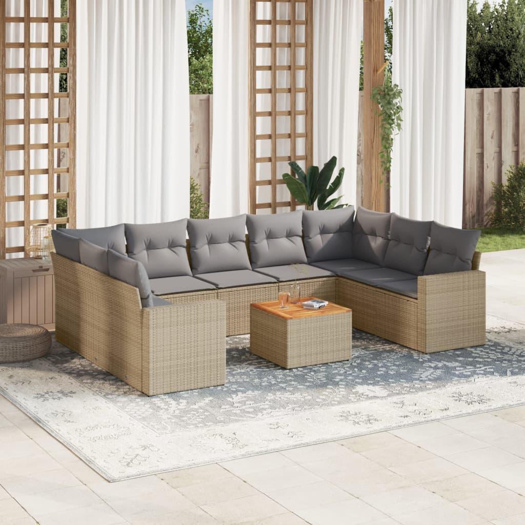 Havesofasæt med hynder og bord i polyrattan - beige Havesofasæt med hynder og bord i polyrattan - beige