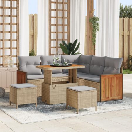 Havesofasæt modulopbygget med bord og 3 skamler - beige og lys grå