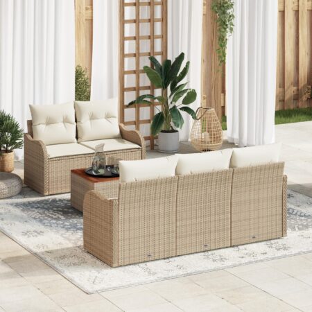 Modulært havesofasæt 6 dele med bord - beige og creme