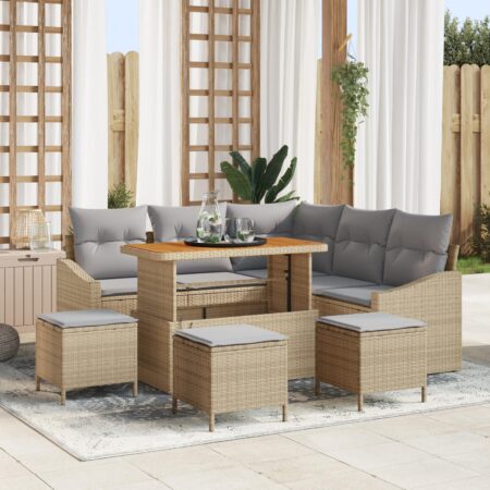 Modulært havesofasæt i polyrattan med bord - beige, 8 personer
