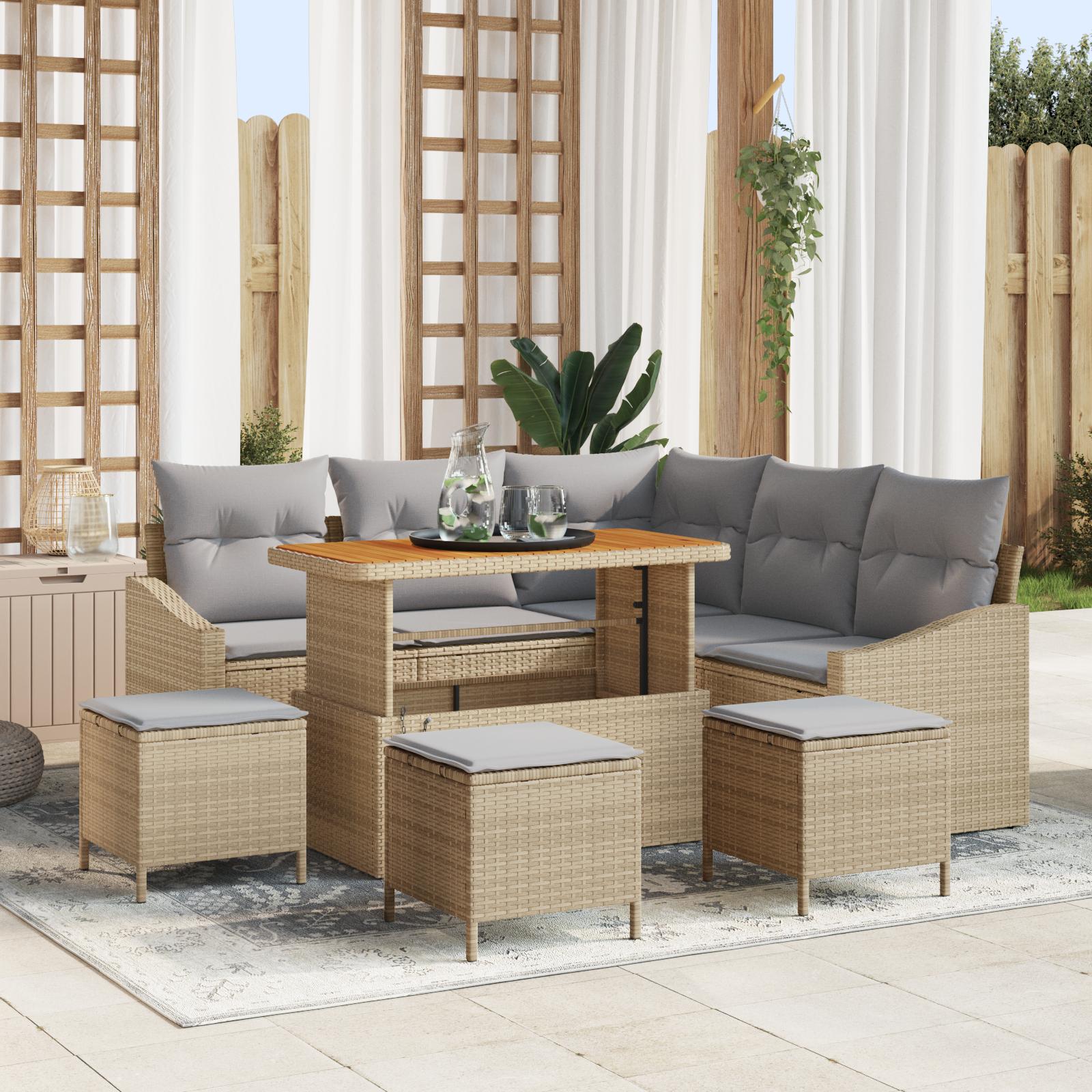 Modulært havesofasæt i polyrattan med bord - beige, 8 personer Modulært havesofasæt i polyrattan med bord - beige, 8 personer