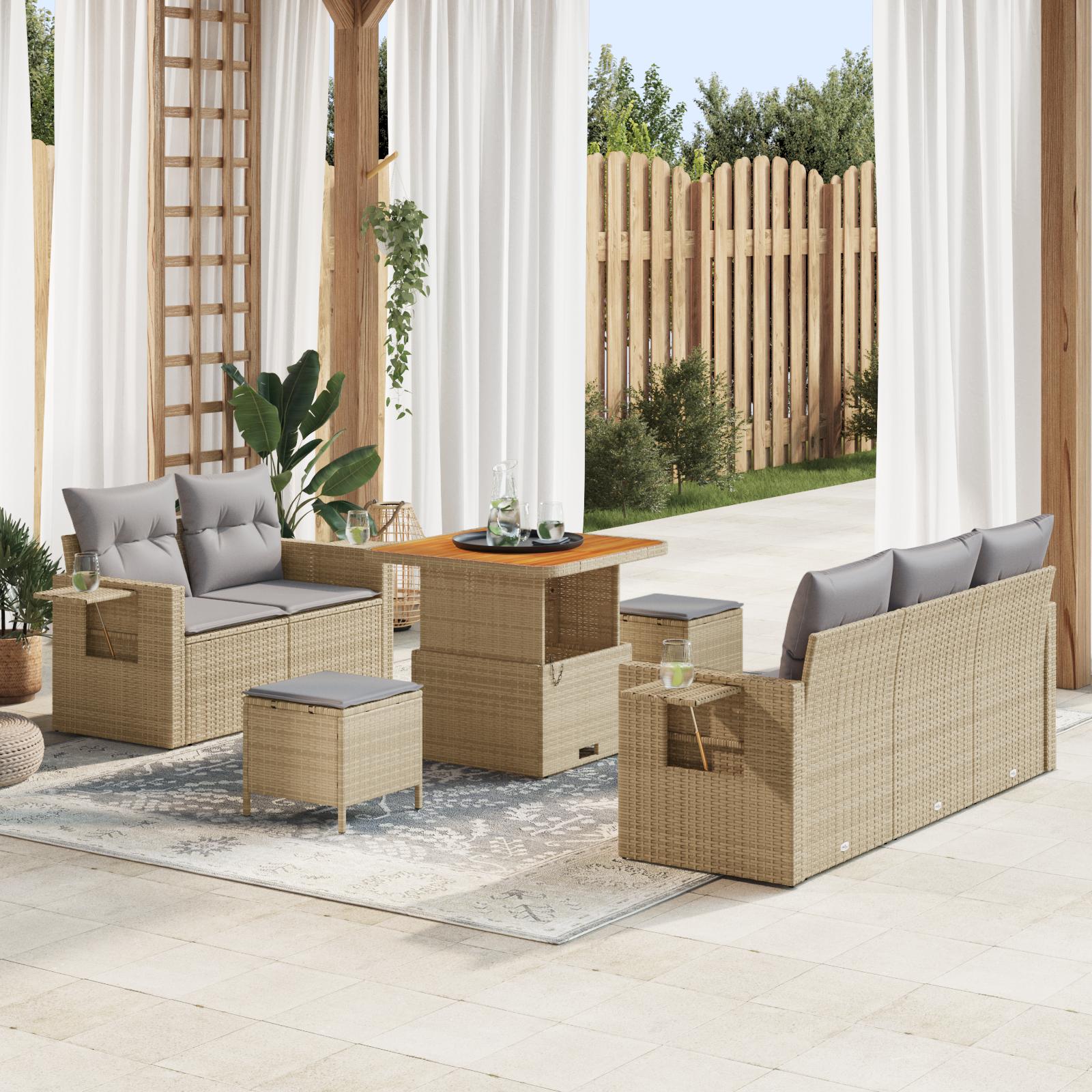 Modulært havesofasæt i polyrattan med bord - beige og lysegrå Modulært havesofasæt i polyrattan med bord - beige og lysegrå