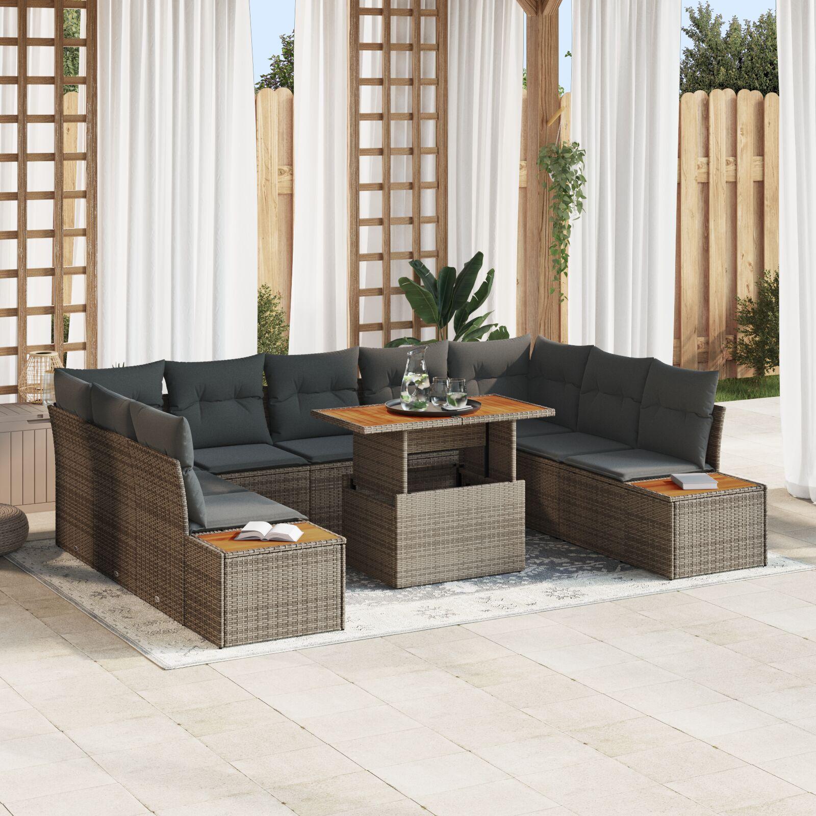 Modulært havesofasæt i polyrattan med bord - grå Modulært havesofasæt i polyrattan med bord - grå