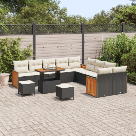 Modulært havesofasæt i polyrattan med bord - sort/cream, 10 personer
