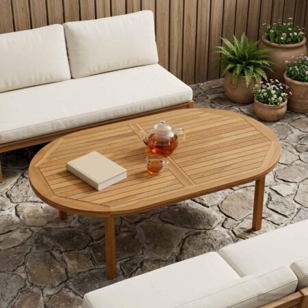 Oval bordplade i massivt teaktræ - naturfarvet 120 x 70 cm