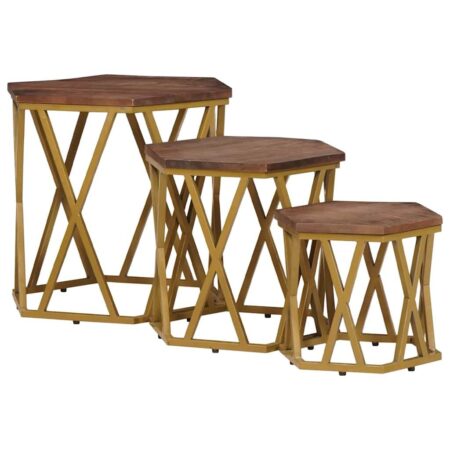 Sæt med 3 sofaborde i massivt mangotræ - brun