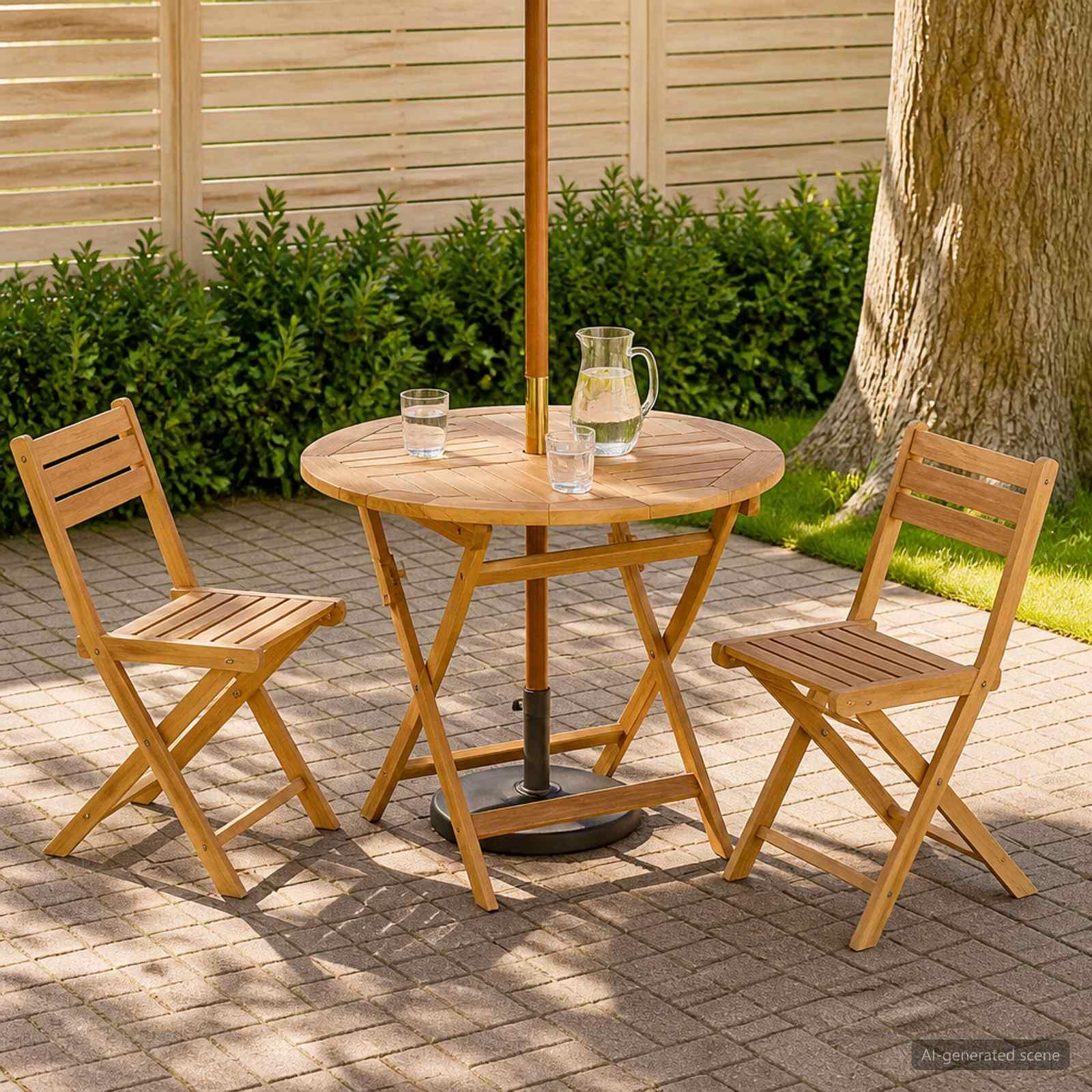 Sammenklappeligt havebord i teak - naturfarvet, Ø 90 x 75 cm Sammenklappeligt havebord i teak - naturfarvet, Ø 90 x 75 cm