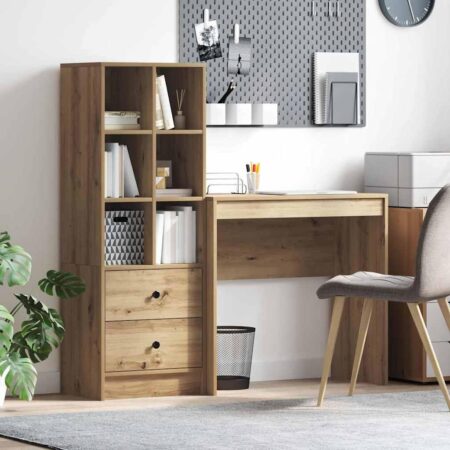 Skrivebord med skab i artisan egetræ - 125,5 x 40 x 127 cm