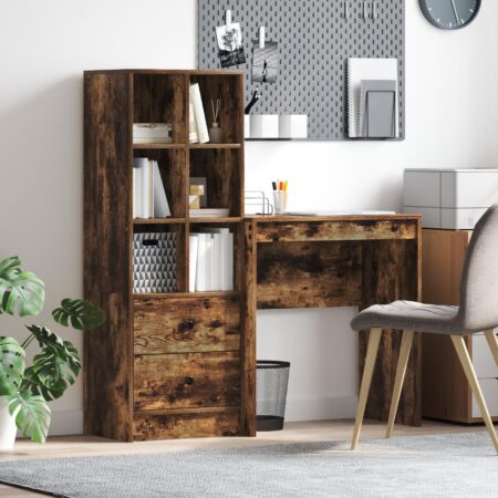 Skrivebord med skab i røget eg - 115,5 x 40 x 127 cm