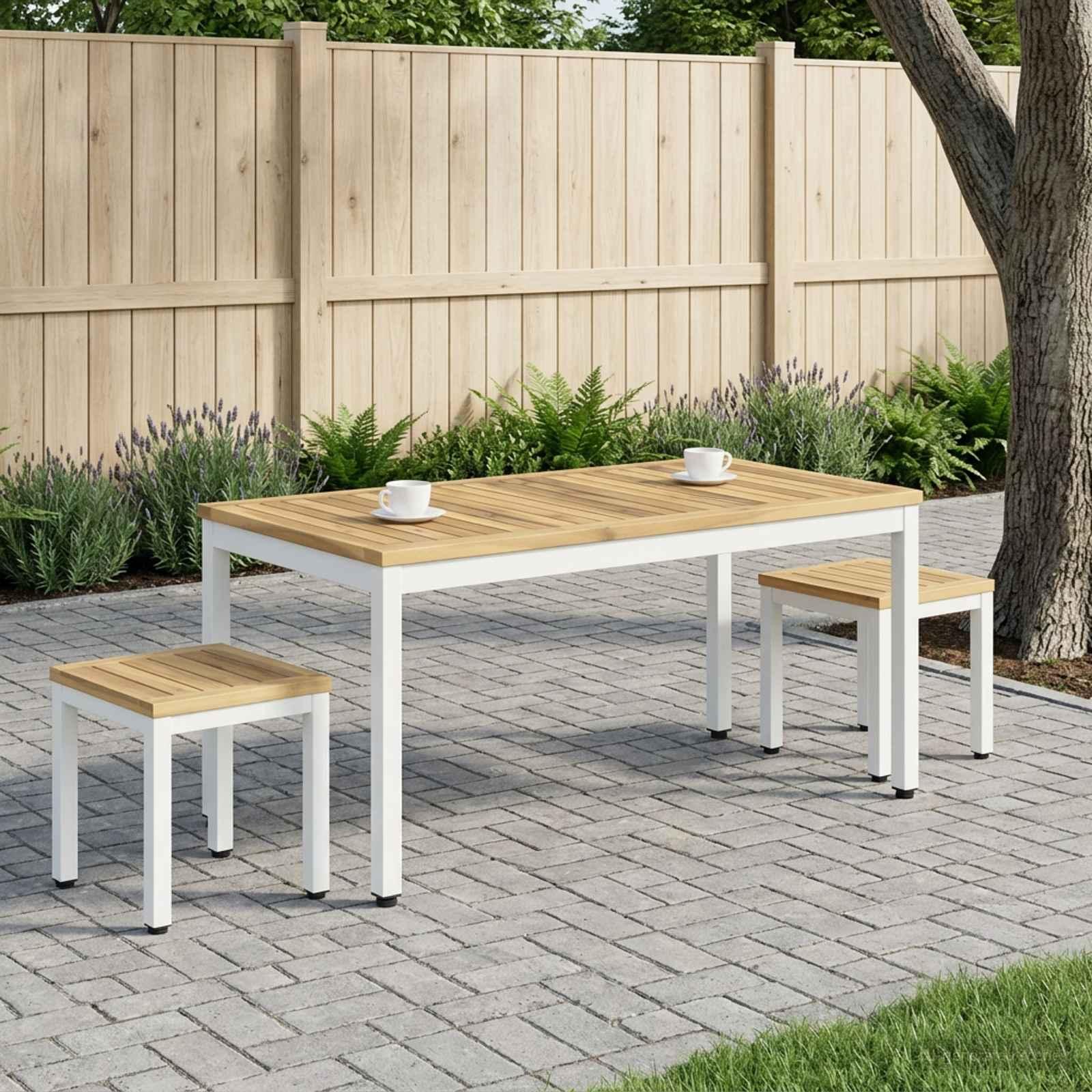 Sofabord hvid i massivt akacietræ - 49 x 100,5 x 45 cm Sofabord hvid i massivt akacietræ - 49 x 100,5 x 45 cm