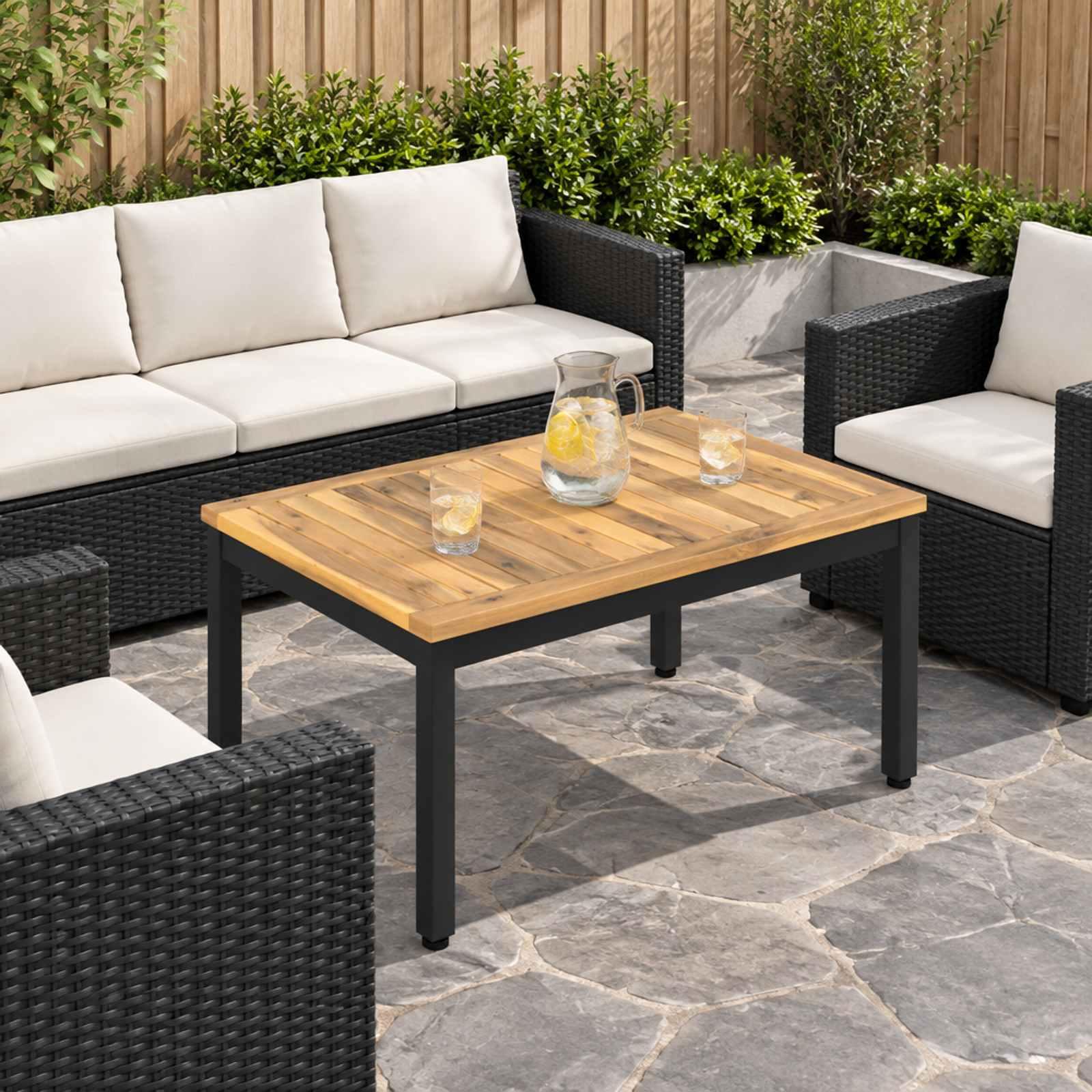 Sofabord hvid og sort 49 x 68,5 x 36 cm i massivt akacietræ Sofabord hvid og sort 49 x 68,5 x 36 cm i massivt akacietræ