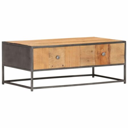 Sofabord i massivt genbrugstræ med 2 skuffer - 90 x 50 x 35 cm