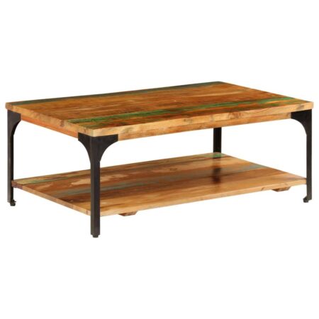 Sofabord med hylde i massivt genbrugstræ - 100 x 60 x 35 cm