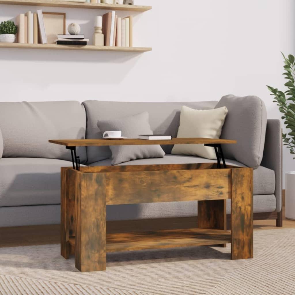 Sofabord med løftbar bordplade 101 x 49 x 52 cm - røget egetræsfarve Sofabord med løftbar bordplade 101 x 49 x 52 cm - røget egetræsfarve