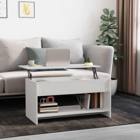 Sofabord med løftbar bordplade 102 x 50 x 52,5 cm - hvid højglans