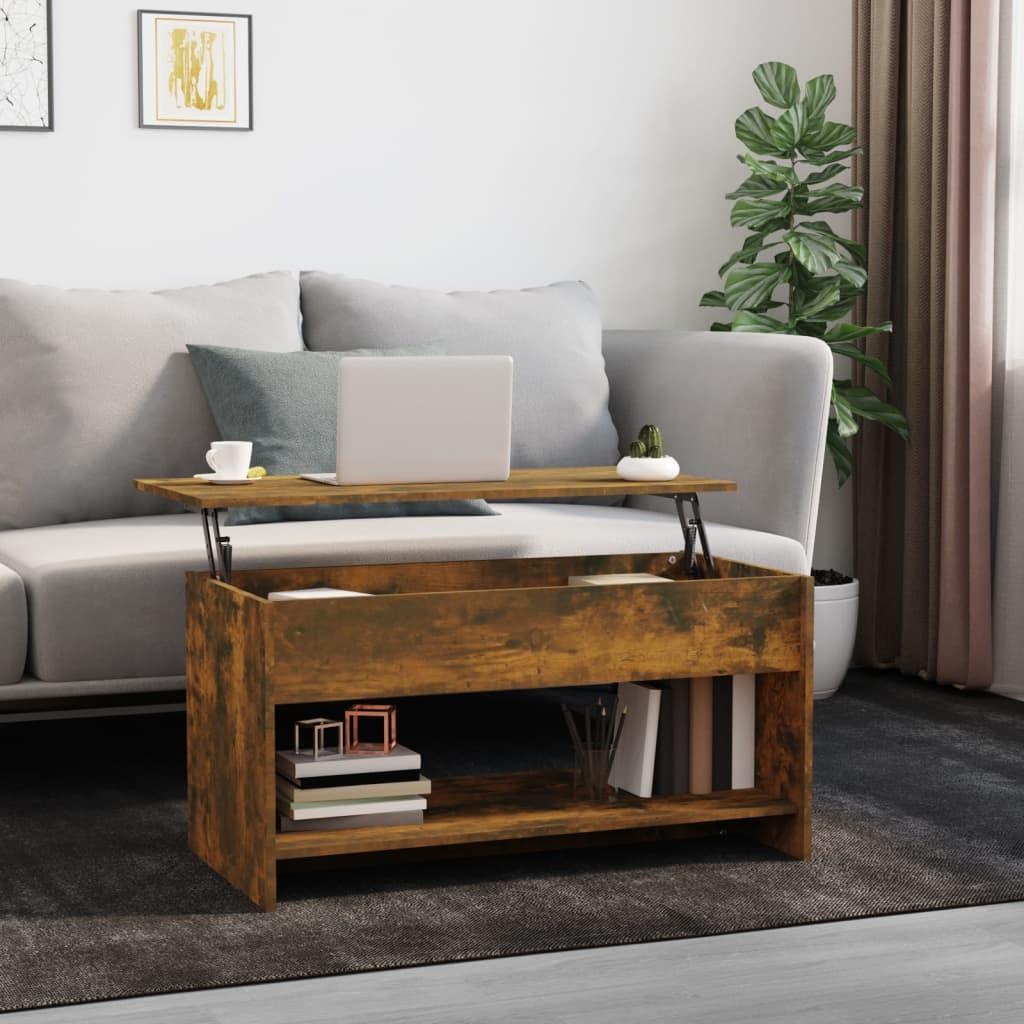 Sofabord med løftbar bordplade 102 x 50 x 52,5 cm - røget egetræsfarve Sofabord med løftbar bordplade 102 x 50 x 52,5 cm - røget egetræsfarve