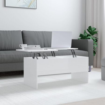 Sofabord med løftbar bordplade 102 x 50,5 x 46,5 cm - hvid højglans