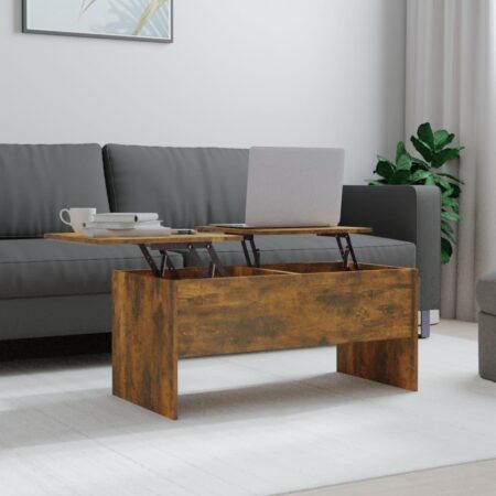 Sofabord med løftbar bordplade 102 x 50,5 x 46,5 cm - røget egetræ