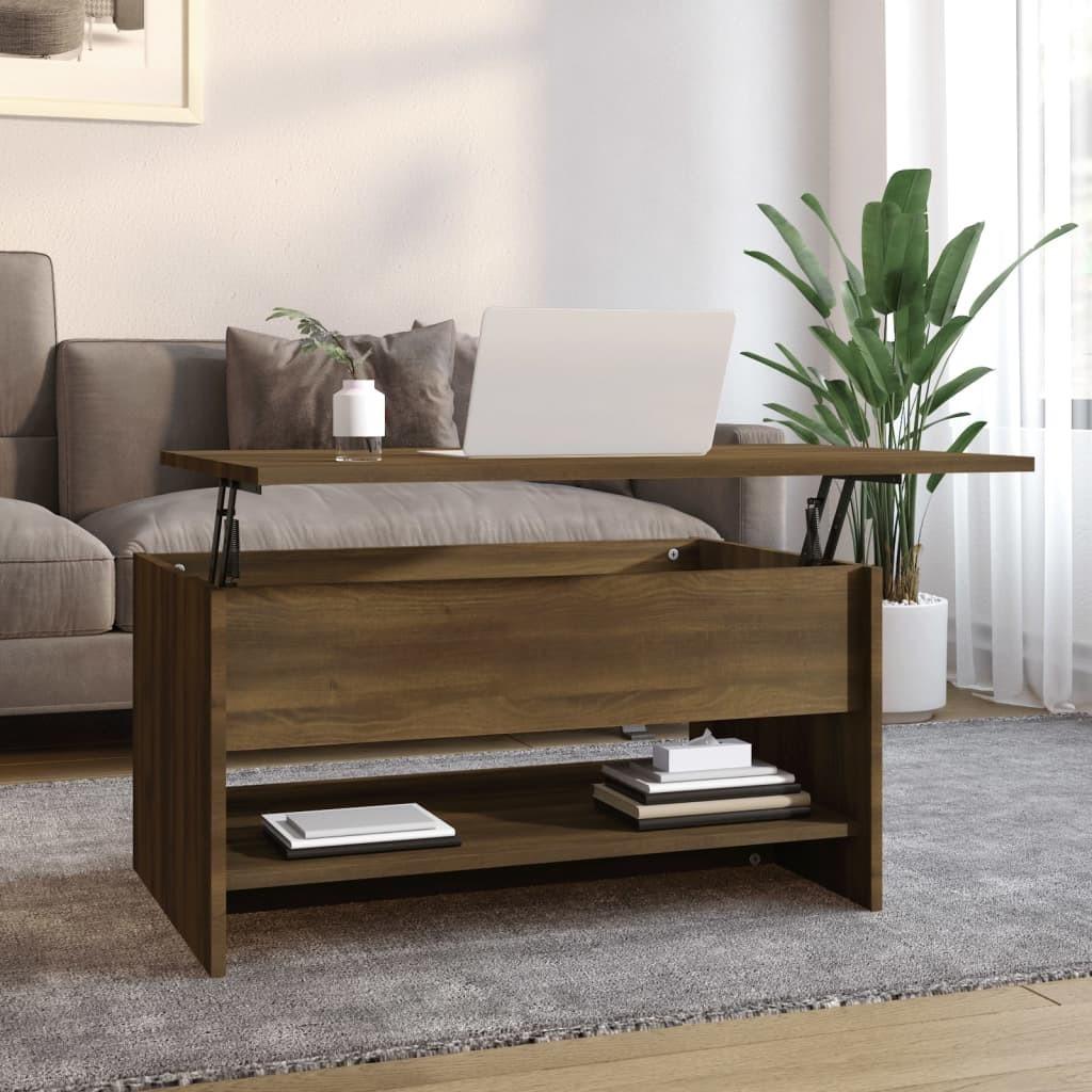 Sofabord med løftbar bordplade 80 x 50 x 40 cm - brun egetræ Sofabord med løftbar bordplade 80 x 50 x 40 cm - brun egetræ