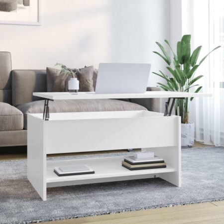 Sofabord med løftbar bordplade 80 x 50 x 40 cm - hvid højglans