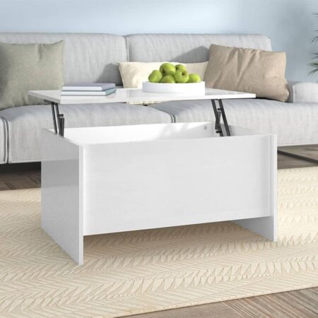 Sofabord med løftbar bordplade 80 x 55,5 x 41,5 cm - hvid højglans