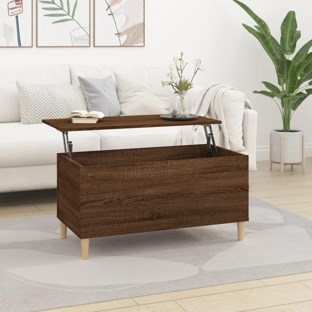 Sofabord med løftbar bordplade 90 x 44,5 x 45 cm - brun egetræsfarve Sofabord med løftbar bordplade 90 x 44,5 x 45 cm - brun egetræsfarve