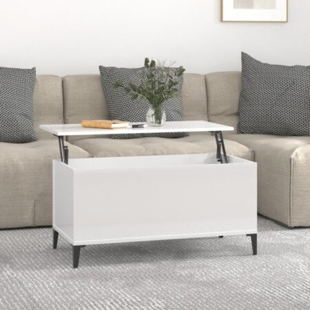 Sofabord med løftbar bordplade 90 x 44,5 x 45 cm - hvid højglans