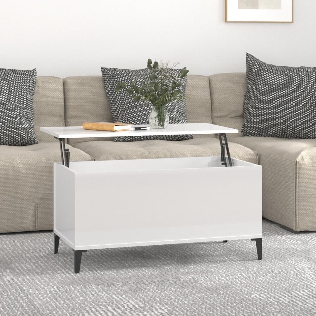 Sofabord med løftbar bordplade 90 x 44,5 x 45 cm - hvid højglans Sofabord med løftbar bordplade 90 x 44,5 x 45 cm - hvid højglans