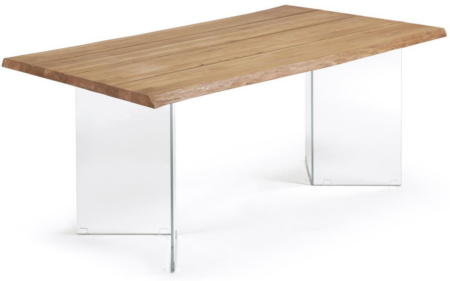 Spisebord Kave Home Levik 160x90 cm egefinér plankebord med V-formede glasben