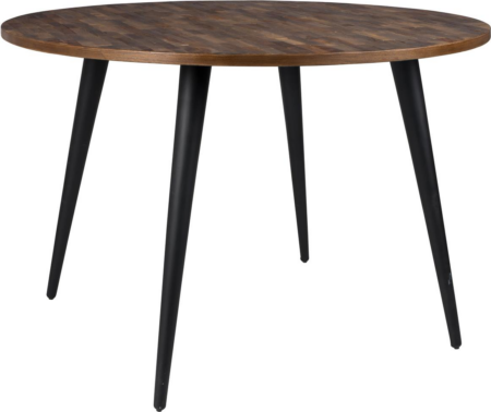 Spisebord Studio White Mo rundt Ø110 cm lakeret teak sort metalunderstel