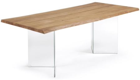 Spisebord plankebord Kave Home Lotty 220 cm massivt egetræ & hærdet glasben