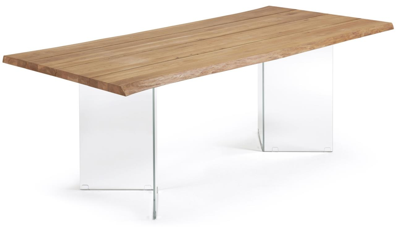 Spisebord plankebord Kave Home Lotty 220 cm massivt egetræ & hærdet glasben Spisebord plankebord Kave Home Lotty 220 cm massivt egetræ & hærdet glasben