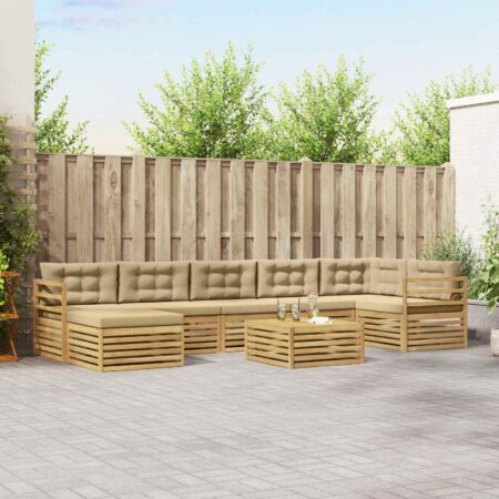 Udendørs sofagruppe 7 pers. med bord i akacietræ - hvid/beige