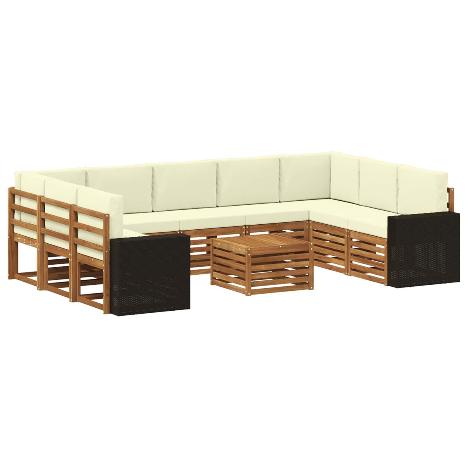 Udendørs sofagruppe i 10 dele med bord - naturlig/fløde Udendørs sofagruppe i 10 dele med bord - naturlig/fløde
