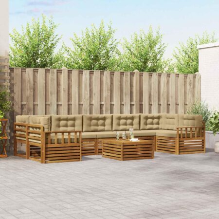 Udendørs sofagruppe i akacietræ med bord - naturlig og beige