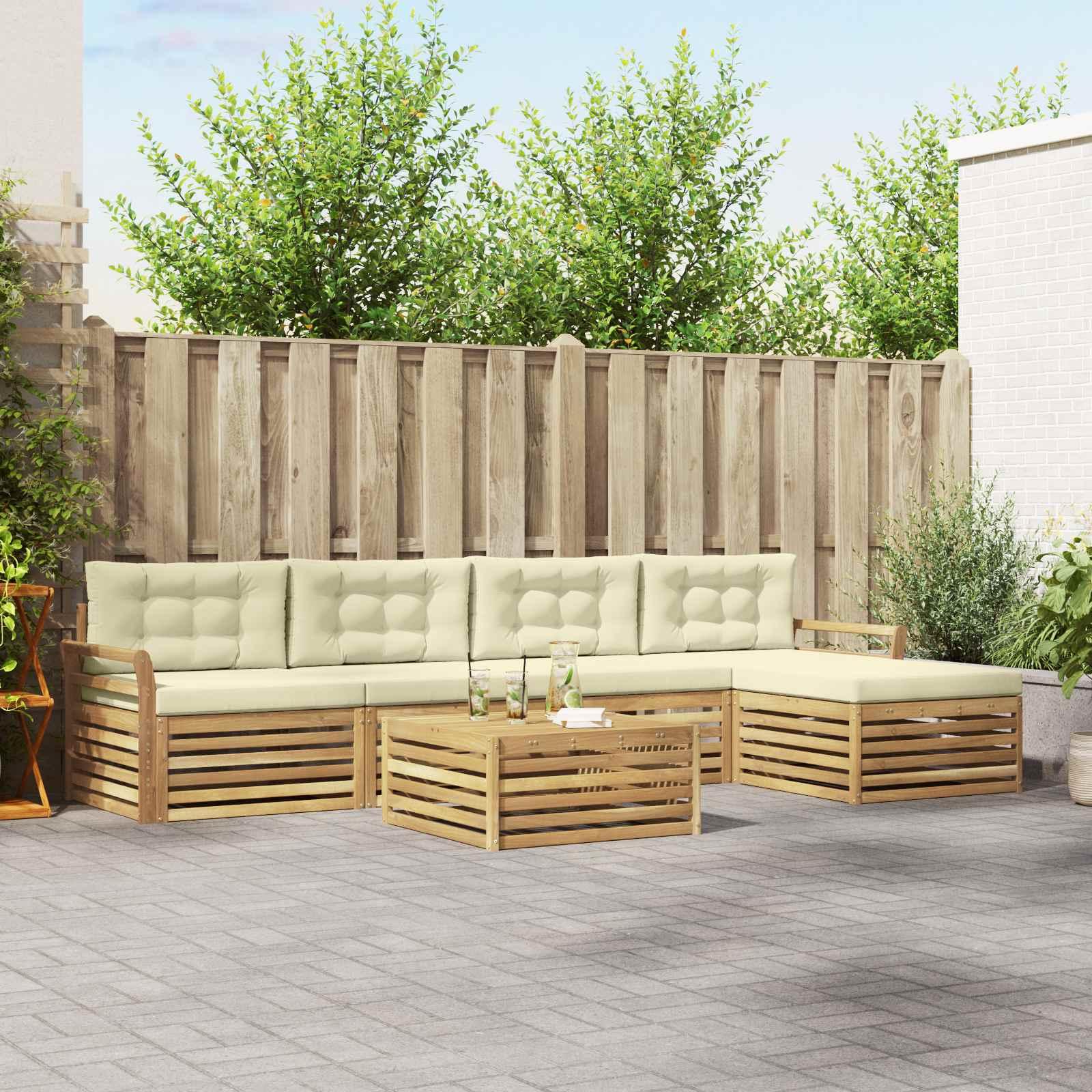 Udendørs sofagruppe i moduldesign med bord - hvid og cremefarvet Udendørs sofagruppe i moduldesign med bord - hvid og cremefarvet