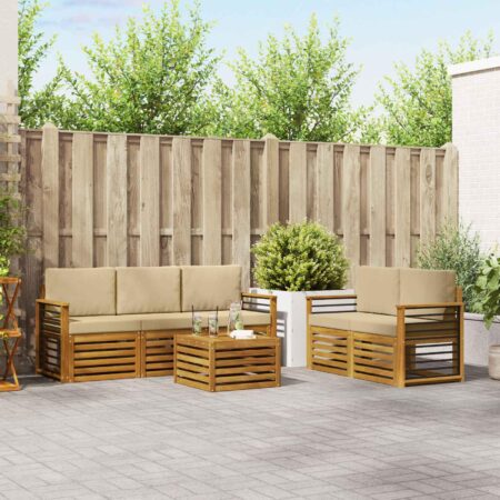 Udendørs sofagruppe med bord i massivt akacietræ - naturlig og beige