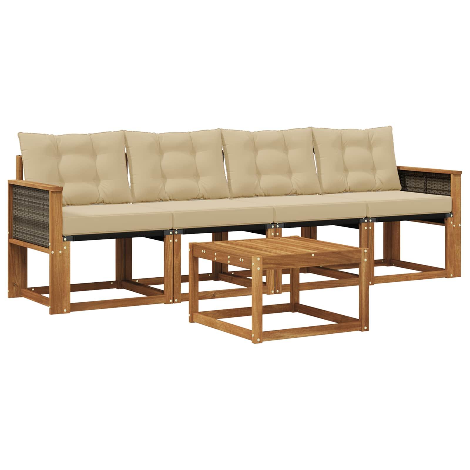 Udendørs sofagruppe modulær med bord - naturlig og beige Udendørs sofagruppe modulær med bord - naturlig og beige