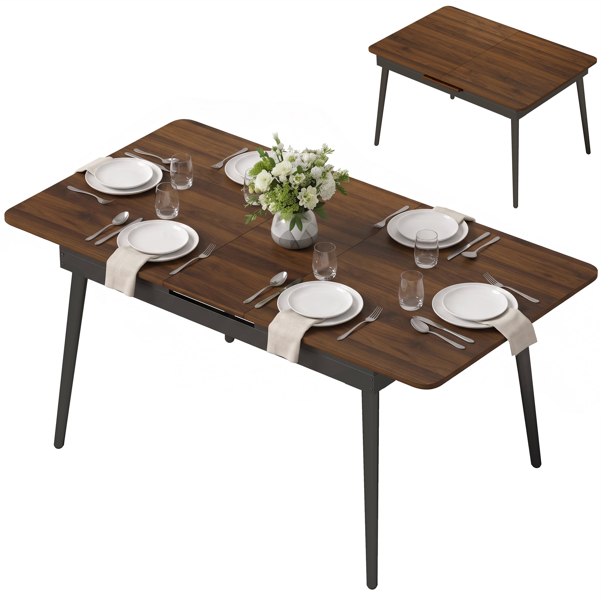 Udtrækkeligt spisebord 130-160 cm, køkkenbord med afrundede hjørner, lys valnød Udtrækkeligt spisebord 130-160 cm, køkkenbord med afrundede hjørner, lys valnød